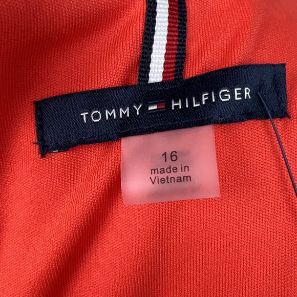 Tommy Hilfiger Sz 16 Red Sleeveless Textured Stretch Cropped Jumpsuit Ruffled - Picture 8 of 12